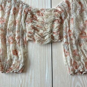 Free People Floral Cream and Pink Women's Top